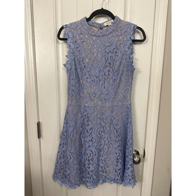 Francescas Light Blue Lace Open Back Mini Dress Sleeveless High Neck Size Medium