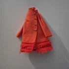 Vintage Barbie Doll Fashion Clothes Fiery Orange Felt Coat Snaps Fringes