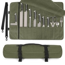 Chef Knife Roll Bag,Waterproof Waxed Canvas Knife Case Holds,Knives Roll Bags