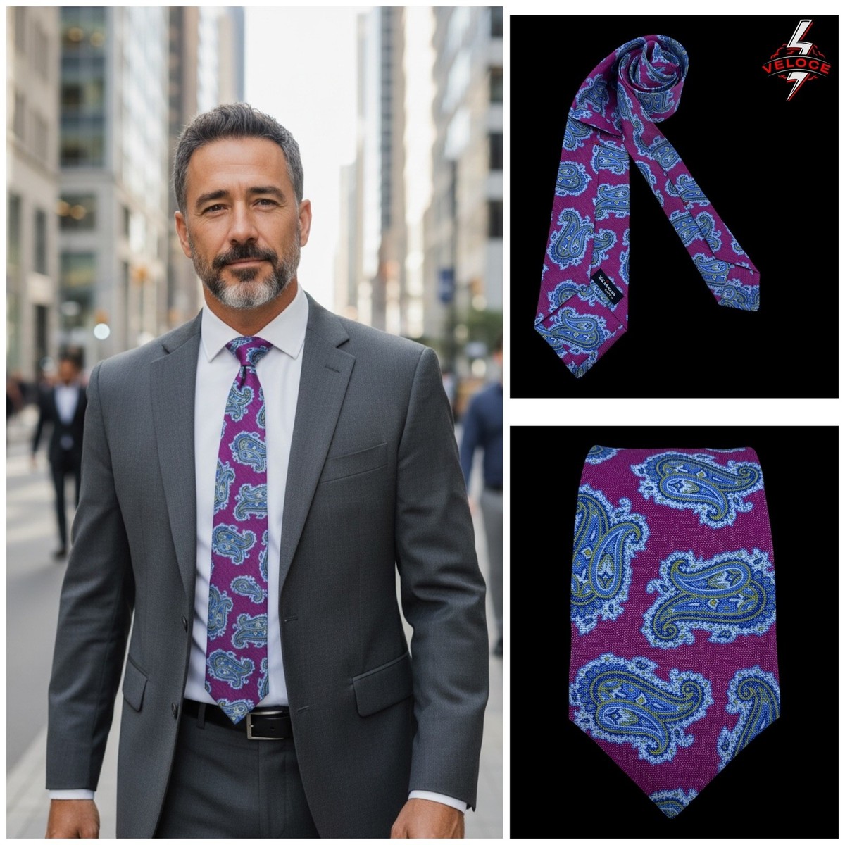 KITON NAPOLI 7-Fold Purple Paisley Silk Tie Made In Italy 60