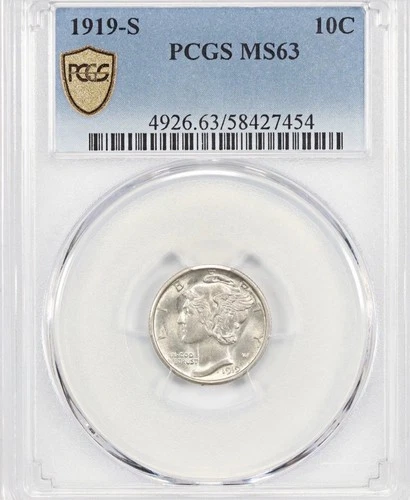 1919-S Mercury dime, PCGS MS63