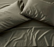 Casaluna King Sheet Set Cotton Sateen 100 Cotton Olive Solid Bedroom
