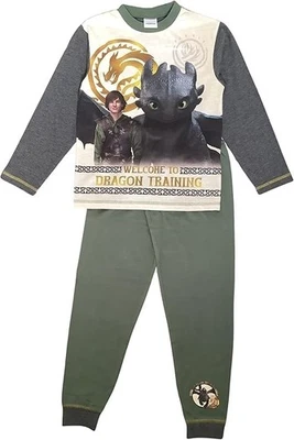Jungen HTTYD Pyjama How To Train Your Dragon Set Schlafanzug Größe 5-12 Jahre Langarm