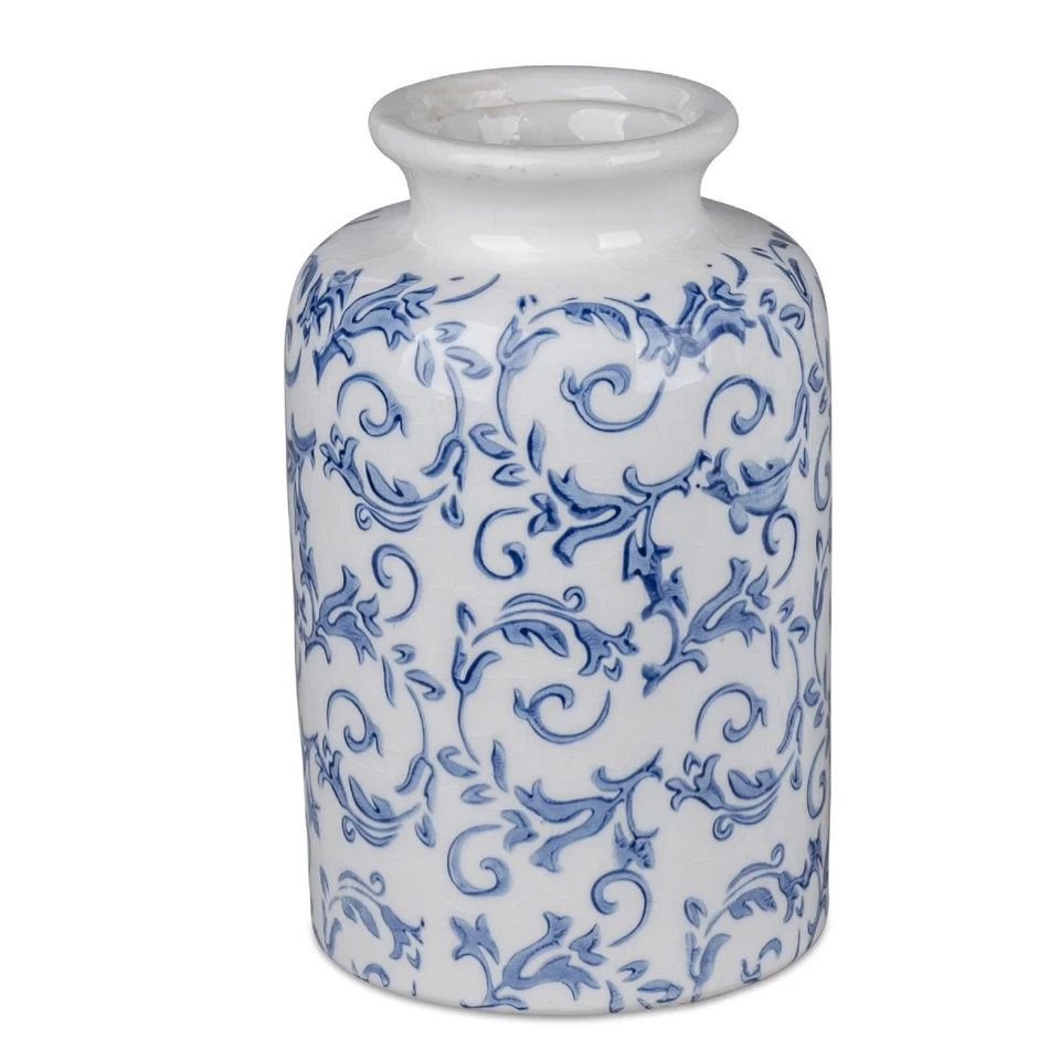 Deko Vase VINTAGE RANKEN weiß blau H. 21cm Keramik Formano Garten S25