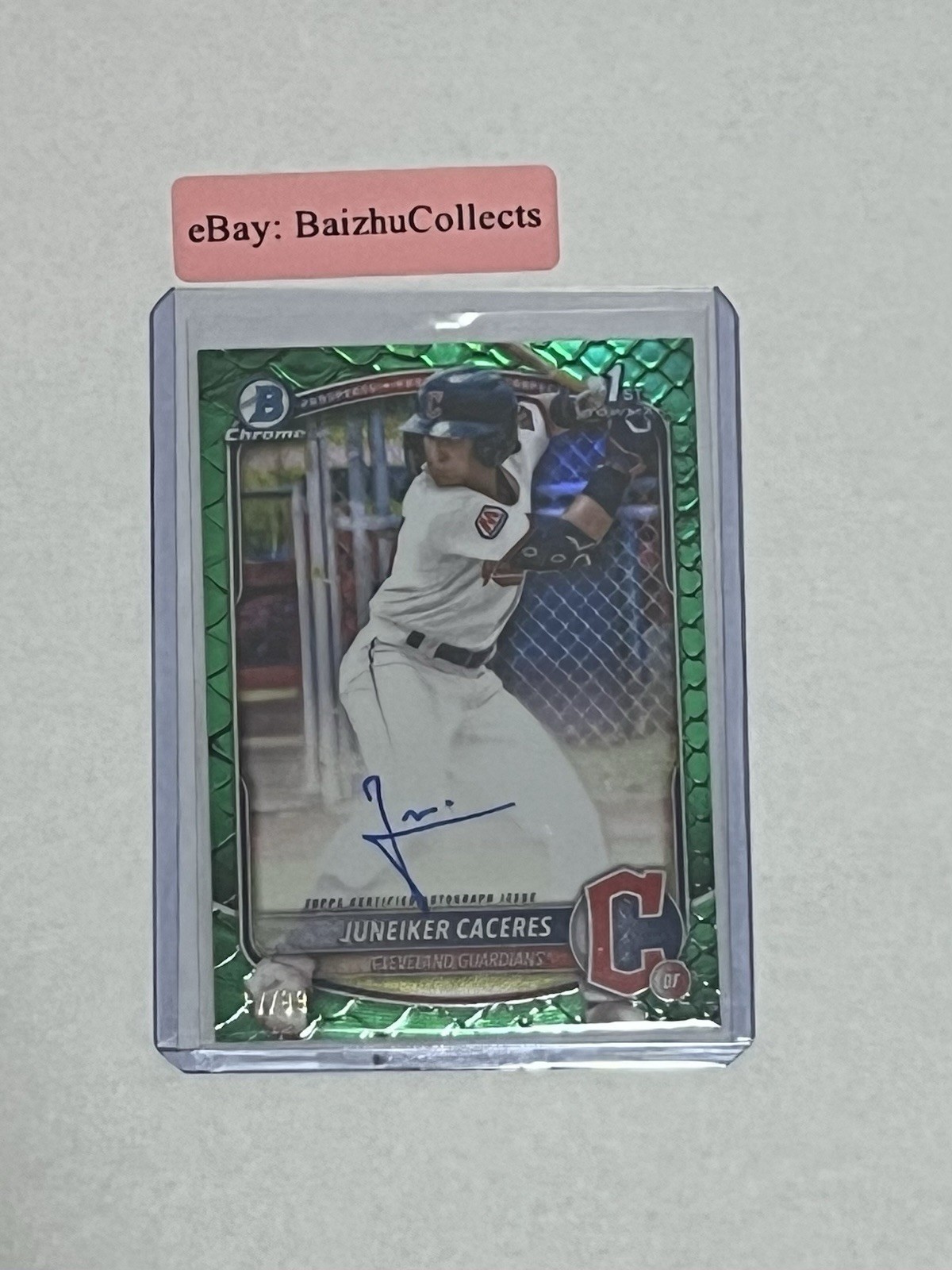 2025 Bowman Chrome JUNEIKER CACERES 1st Auto Green Reptilian Refractor /99 JA342