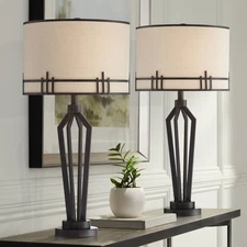 Franklin Iron Works Picket 28" Bronze Industrial USB Lamps Set of 2