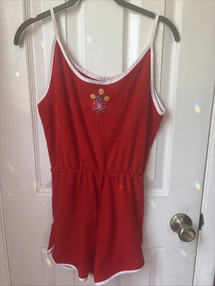 70s Red Terry Cloth Playsuit - Image 3 of 4