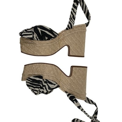 Sam Edelman Tula Platform Sandal Womens 6.5 Black Zebra Linen Tropical Safari