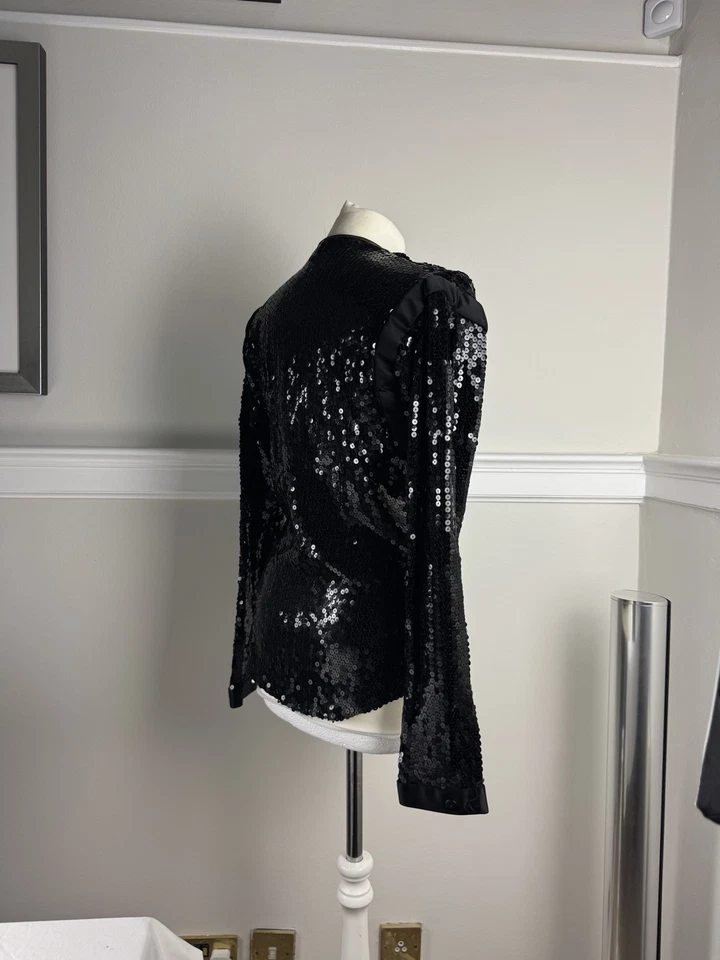 Giorgio Armani 1980-х винтажный черный блестками шелковая блузка / куртка смелые плечи ✨ - Изображение 4 из 4