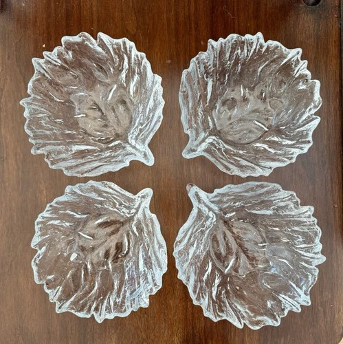 Set of 4 VTG Blenko Clear Glass Cabbage Leaf Pattern Bowls