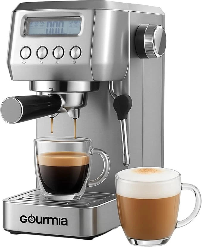 Gourmia Espresso Machine Slim LCD Milk Frother Compact