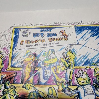 UDT SEAL Team One Frogman Reunion Signed Art Print Pete Carolan 11 X 17 In