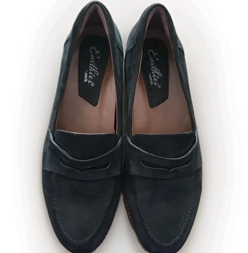 Mocasines Earthies Braga para mujer de gamuza Penny negros cómodos sin cordones talla 9,5B Foto 2 de 4