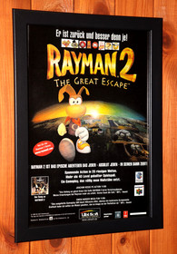 1999 Rayman 2 The Great Escape Dreamcast N64 Small Promo Poster Ad Page Framed.