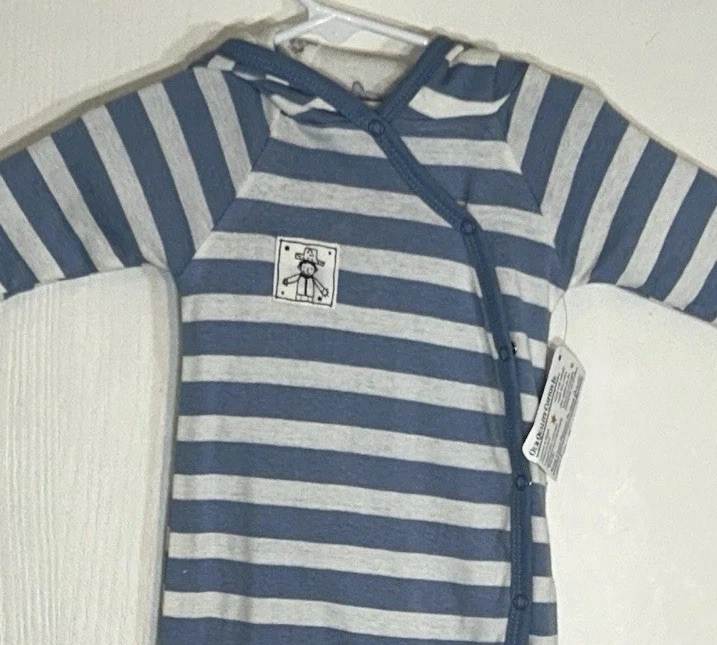 Under the Nile Baby Boy NB-3M One Piece Outfit Blue/White Long Sleeve/Pant Lined — 第 3/4 张图片