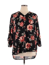 J for Justify Women Black 3/4 Sleeve Blouse 1X Plus