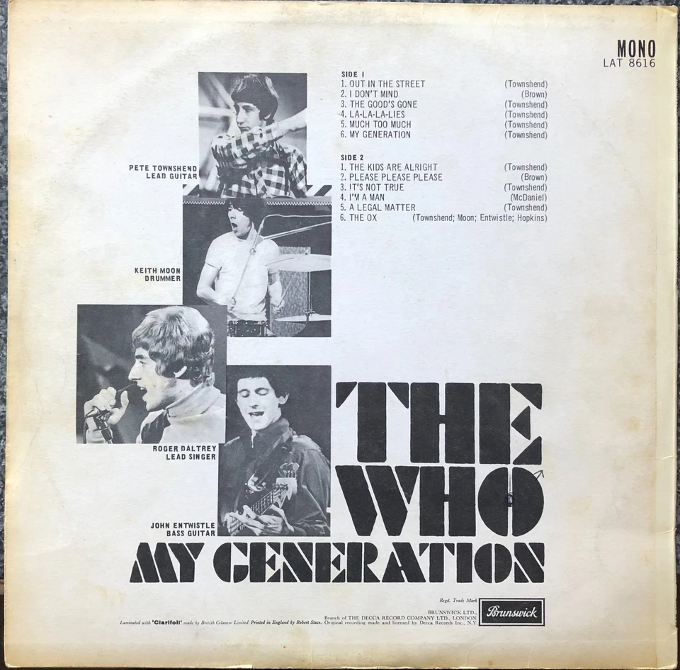 The Who My Generation Original 1965 Uk Brunswick VINYL LP Lat.8616 Foto 2 de 4