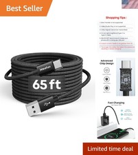 65ft Nylon Braided USB-C Power Cable for Fast Charging - Universal Compatibility
