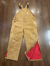 Carhartt Duck Bib Overalls R02 BRN Brown 46 X 30 Double Knee Faded MADE IN USA