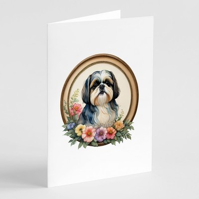 Caroline's Treasures Shih Tzu and Flowers Greeting Cards Pack of 8 DAC2202GCA7P