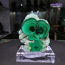 2.2LB Natural malachite block quartz crystal luster mineral specimen+base