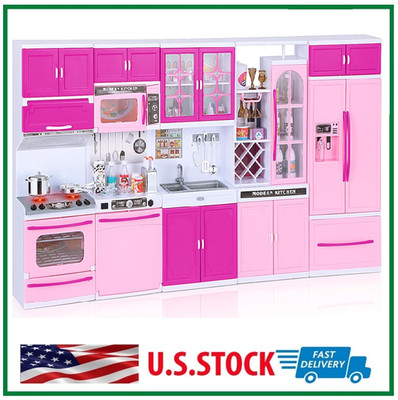 Kitchen Playset for Girls,Play Kitchen Toys for Dolls w/ Realistic Lights Sounds