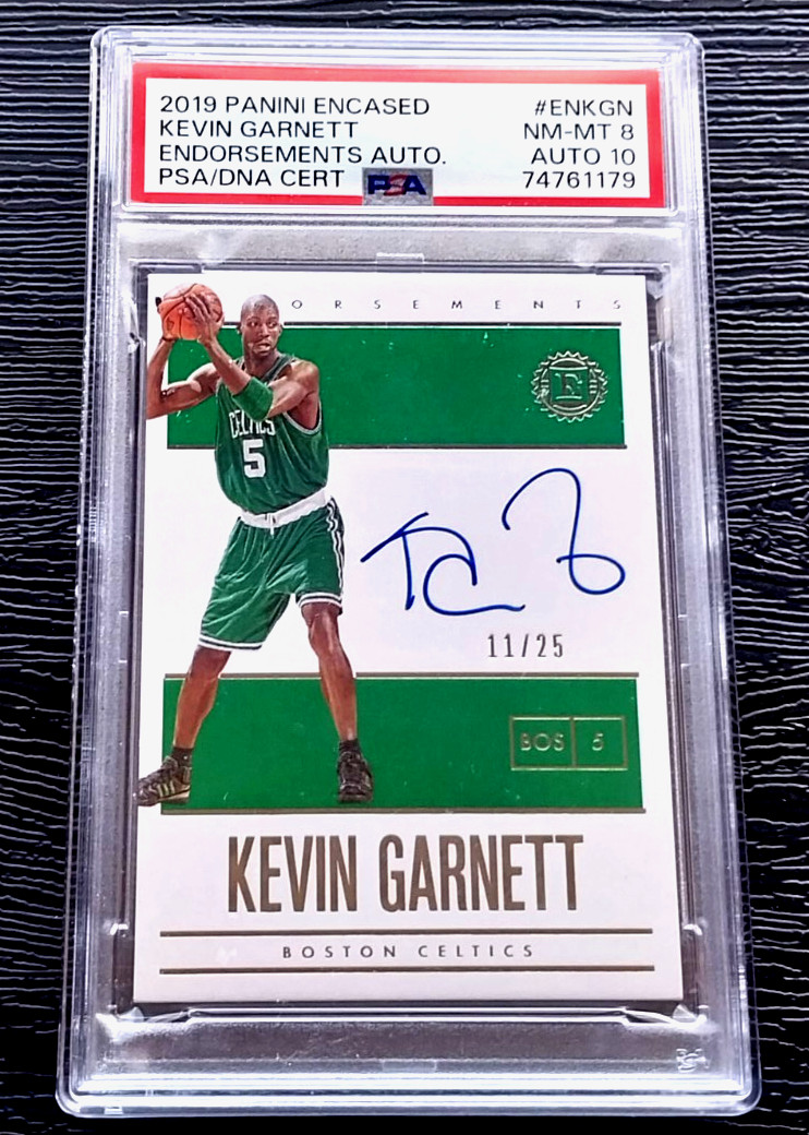 2019 PANINI ENCASED KEVIN GARNETT ENDORSEMENTS AUTO /25 #ENKGN PSA 8 PSA DNA 10