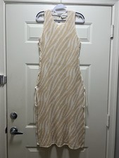 Anthropologie Crochet Tunic Dress Coverup Cruise Wear Tan Zebra M/L Side Tie