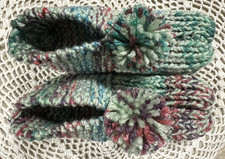 New Handmade House Slippers Green/Red/Turquoise Mix Womans Small Mans XX Sm 8"