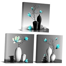 Teal and Grey Bathroom Decor Turquoise Magnolia Wall Art Zen Spa Room