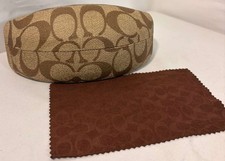 COACH Signature Tan Brown Logo Monogram Hard Clamshell Eyeglass Case/Cloth