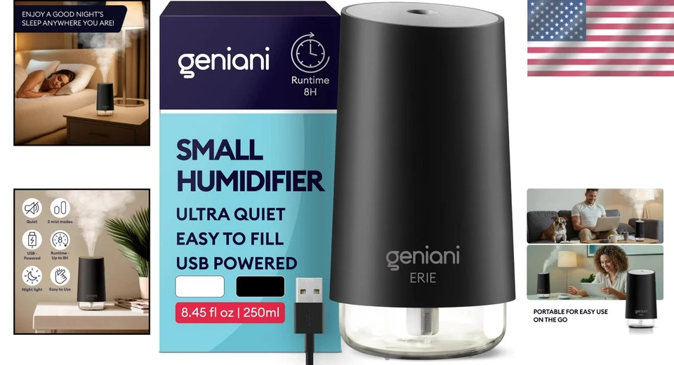 Elegante humidificador ultrasónico negro con apagado automático y luz nocturna - 0,25 L Foto 2 de 4