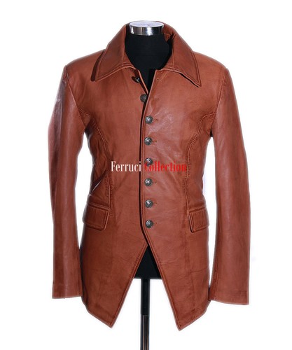 Giacca Blazer da Uomo Lucifero Pelle Capretto Cerata Marrone Chiaro Stile  Gotico | eBay