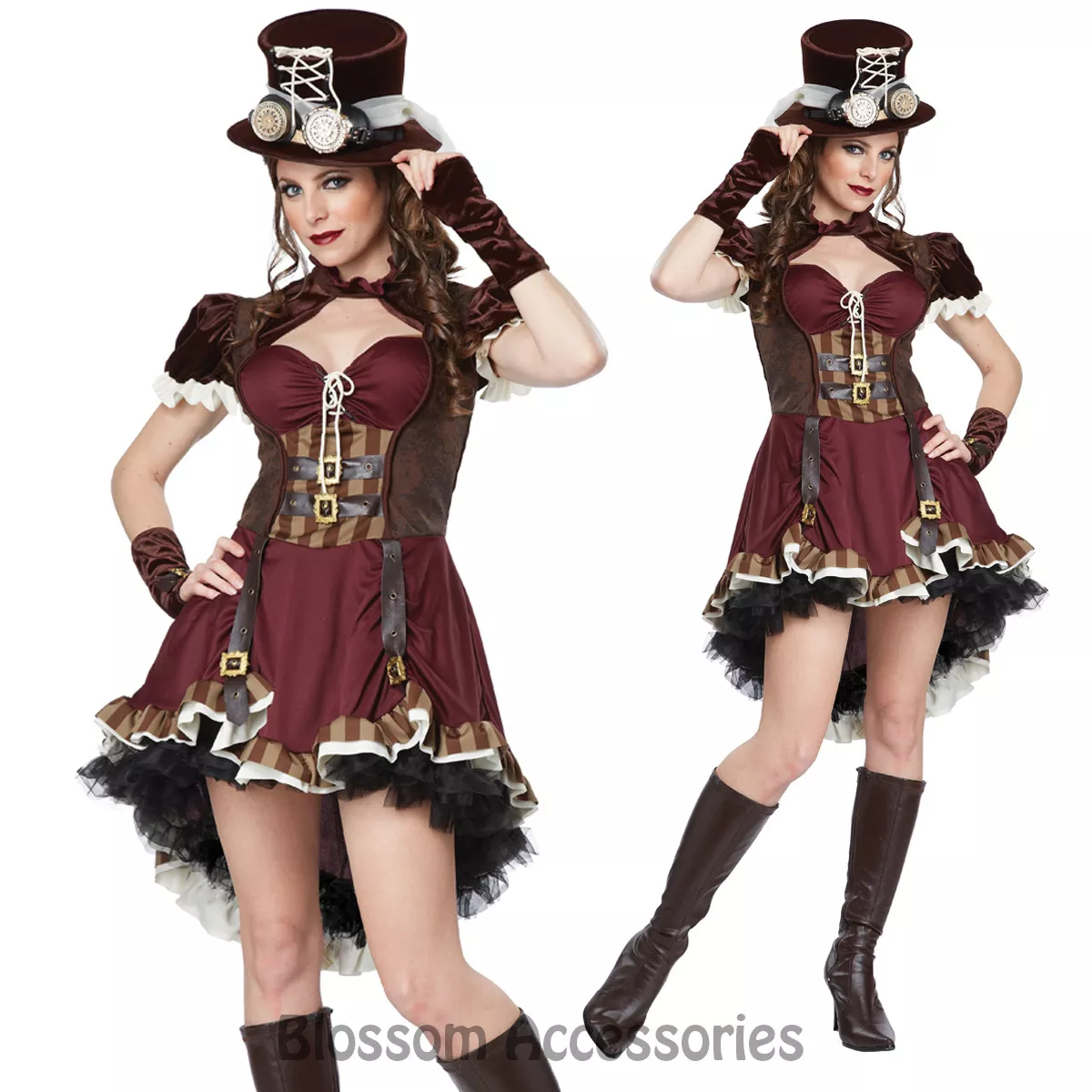 CL42 Steampunk Girl Adult Victorian Fancy Dress Up Halloween Party Costume