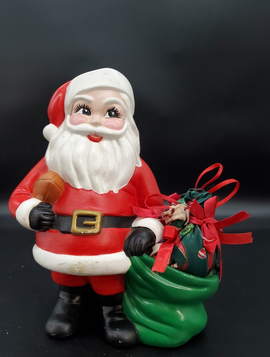 VTG 70s Chalkware Plaster Santa Claus w/ Toy Bag Christmas Statue
