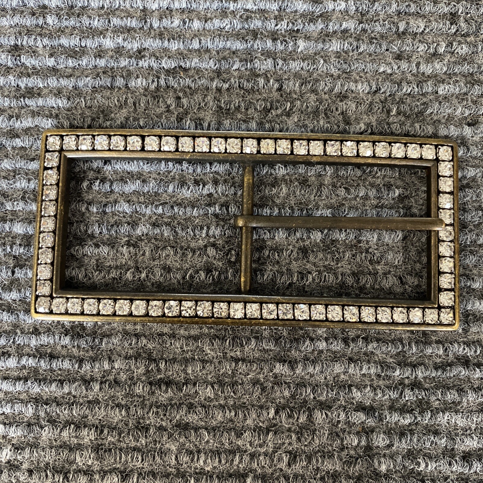 Belt Buckle Women’s Dark Gold Tone Long Rectangle Rhinestones