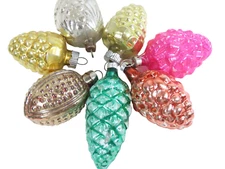 7 VTG Mercury Blown Berries Pine Cones Glass Feather Christmas Ornament Lot D957