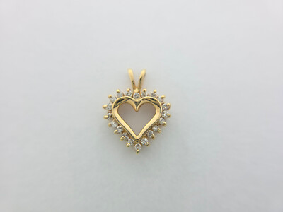 Nachlass 14kt Gelbgold runder Diamant Herzform Anhänger