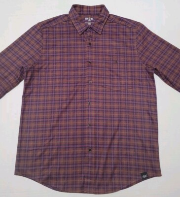 Rhone Hardy Flannel Shirt Mens Medium Earth Red Plaid Long Sleeve Button Down