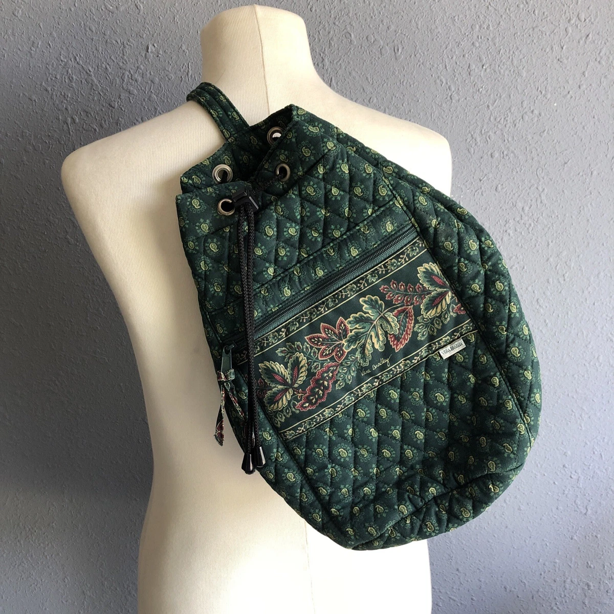 Vera Bradley Classic Green Vintage 90s Pattern Drawstring Backpack