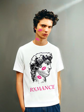 David (Michelangelo) Romance font 2　Silkscreen printing art design t-shirt pink