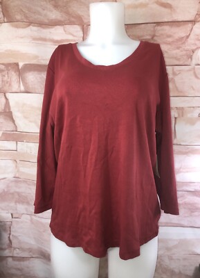 St John's Bay Woman's ''Essential Tee'' 3/4 Sleeve Red V-Neck Knit Top,XXL NWOT
