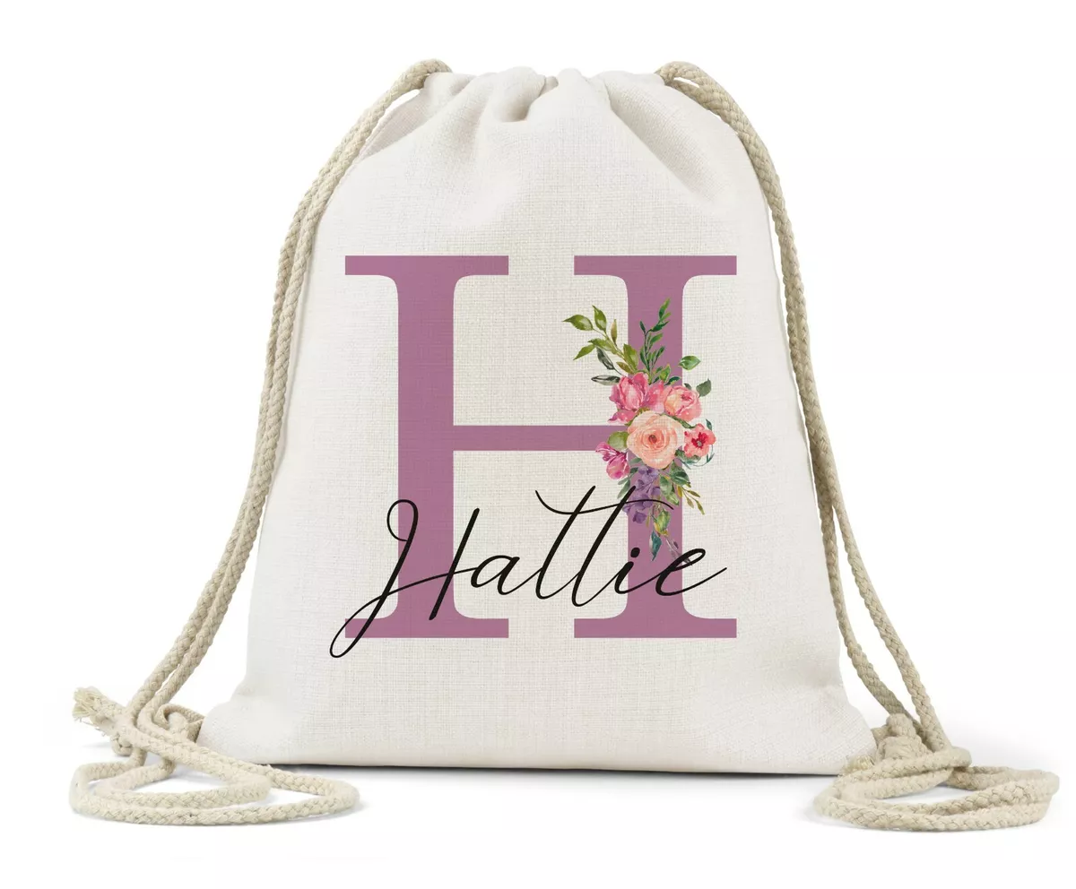 Personalised Drawstring Bag, Girls Pink Initial u0026 Name,School.PE, Dance Bag  | eBay