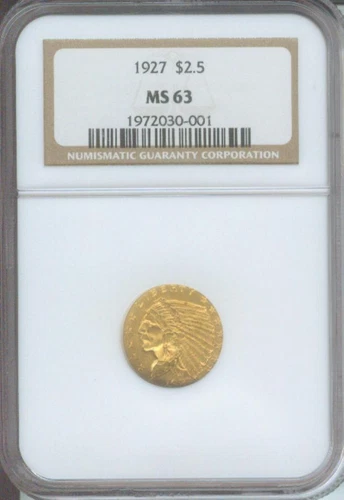1927 $2.5 PHILADELPHIA Quarter Eagle INDIAN NGC GRADED MS63 CERTIFIED MS-63