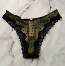 Victoria's Secret Tease Thong Panty Green Mesh w/ Black Dot High Leg M L XL