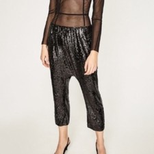 ZARA SEQUIN HAREM PANT/ TROUSERS BLACK NWT SIZE S