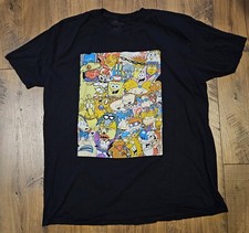 Camiseta negra de personajes de dibujos animados de Nickelodeon Bob Esponja Rugrats y muchos más XL