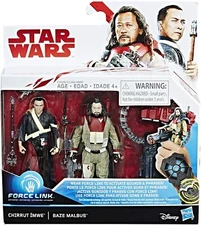 HTF STAR WARS FORCE LINK 3.75 INCH CHIRRUT IMWE + BAZE MALBUS FIGURES 2-PK NEW!