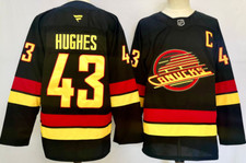 For Men's Quinn Hughes 43 Black Vancouver Canucks MEN ALL Embroidered Sizes