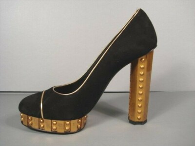 靴 Vintage Chanel Black Suede Heels 36 1/2 CHANEL BLACK SUEDE PLATFORM 